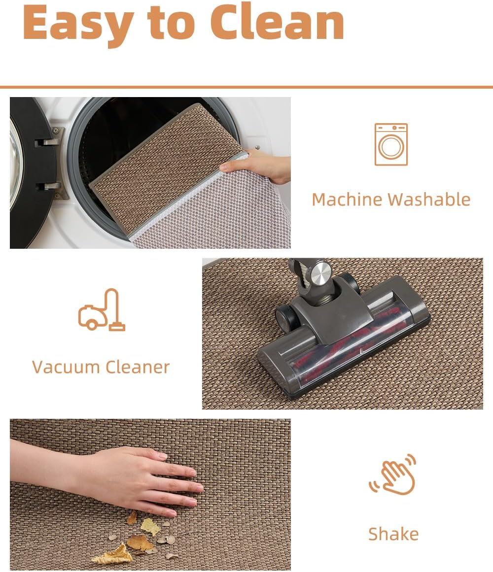 PADOOR Non-Slip Bath Mat With Rubber-Backing, Braided Absorbent Machine Washable Thin Rug for Bathroom Floor, Quick Dry, Fits Under Door, 17''x24'' Beige