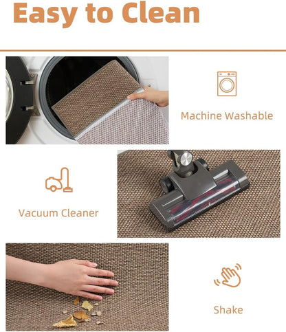 PADOOR Non-Slip Bath Mat With Rubber-Backing, Braided Absorbent Machine Washable Thin Rug for Bathroom Floor, Quick Dry, Fits Under Door, 17''x24'' Beige
