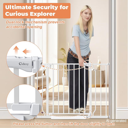 Baby Gate No Drilling, 29"-40" Auto Close Dog Gate Indoor for Doorways & Stairs, Pressure Mounted Adjustable Pet Gate, Easy Walk Through Child Gate for Children & Pets Stroller Friendly, White