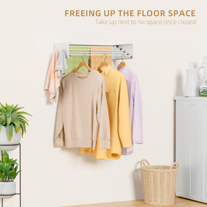 ZMBESUP Wall Mounted Clothes Drying Rack, 31.5" Foldable Collapsible Laundry Rack, Heavy Duty 60 lb Capacity Hidden Space Saver, Includes Wall Template for Laundry Room Indoor Outdoor Balcony (White)