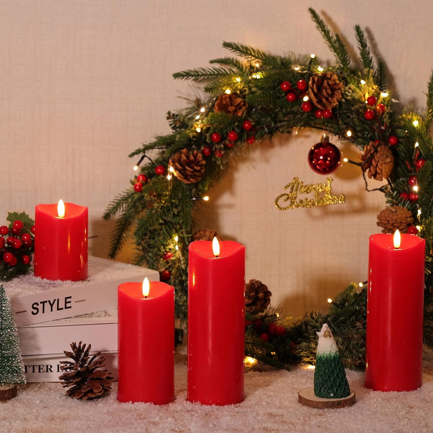Outdoor Flameless Candles with Remote Timer - Waterproof Realistic Flickering LED Pillar Electric Battery Operated Fake Candle for Holiday Home Wedding Fireplace Decor - Ivory White 3 Pack (4”6”8”)