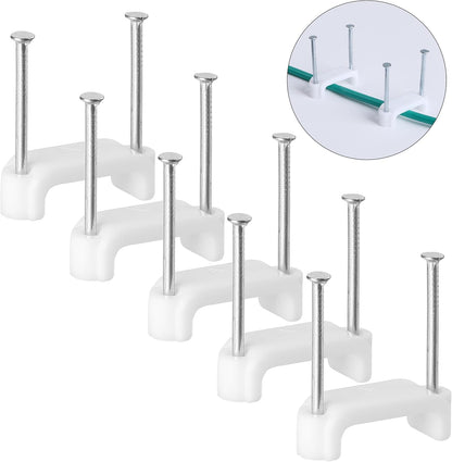 Bates- Cable Clips with Steel Nails, 200 pcs, White, Large, 2-Nail Cord Clips for Wires on Wall, Cable Wall Clip, Wire Wall Clips, Cable Wire Clips, Coaxial Cable Clips, Cord Wall Clip