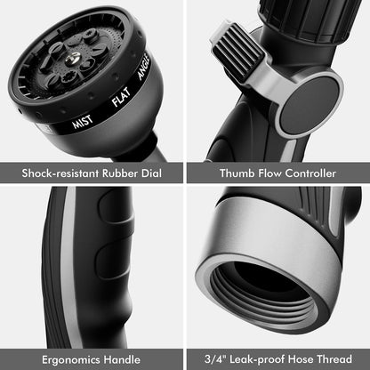 RESTMO Watering Wand Heavy Duty, Metal Garden Hose Wand with 10 Spray Patterns, 15-Inch Long Hose Nozzle Sprayer with Thumb Flow Control, Ideal to Water Hanging Baskets and Shrubs