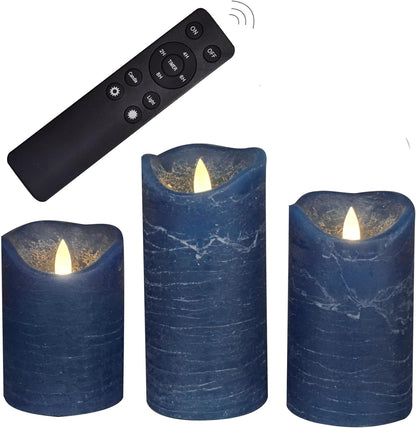 Battery Operated Flameless Candles with Remote Timer Real Wax Realistic Bright Flicker Flickering Electric Electronic LED Pillar Lights Home Wedding Party Decorations Set of 3 Rustic Texture Gray Grey