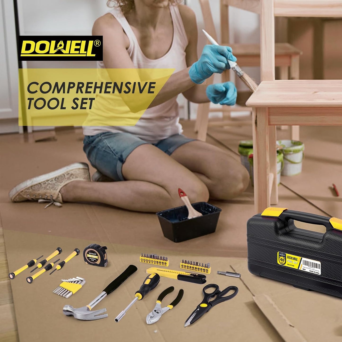 DOWELL 40 Pieces Home Tool Set Pink, General Household Hand Tool Kit with Plastic Toolbox Storage Case, Mini Repair Tool kit for Women, College Students, Home Use & More