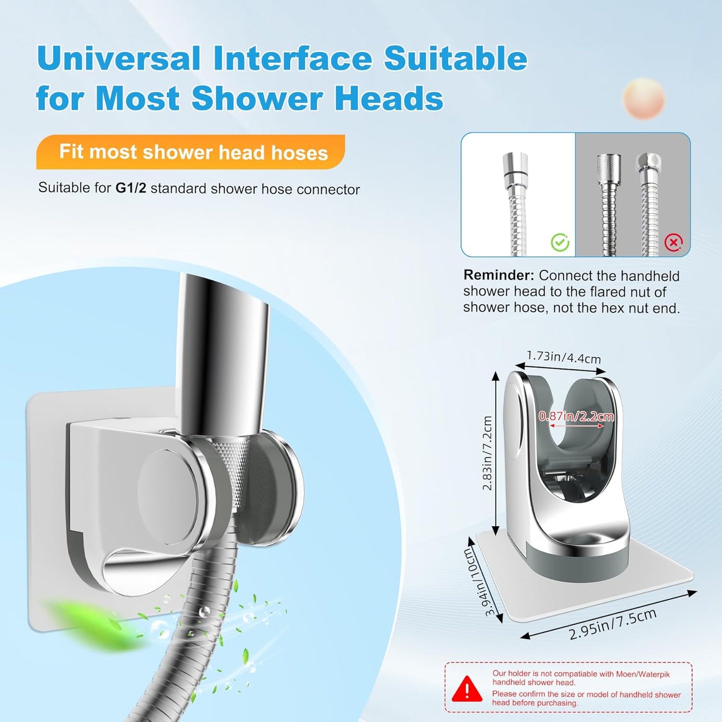 Hibbent Shower Head Holder, Strong Adhesive, Waterproof, Height Adjustable, Wall Mount, No Drilling, Matte Black