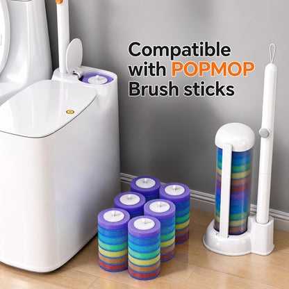 Disposable Toilet Brush and Holder Set - Hands-Free Eject Sponge Toilet Wand with Floor Standing Caddy, Secure-Lock Hangable Toilet Scrubber