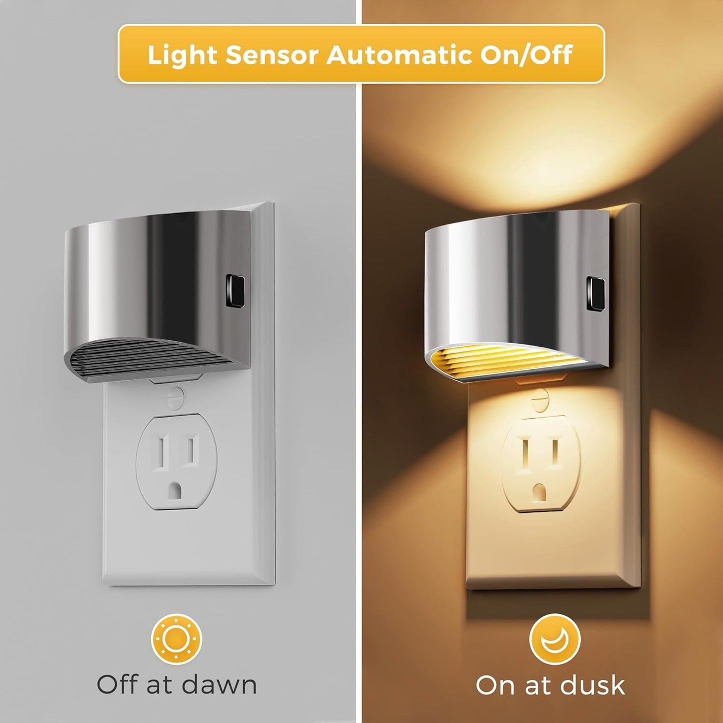 L LOHAS LED Night Lights Plug into Wall 2 Pack, Dusk to Dawn Sensor Nightlight, Brightness Adjustable, 3000K Soft White