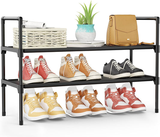 Kitsure Shoe Rack - 3-Tier Shoe Organizer, Shoe Rack for Closet, Entryway, Bedroom, Easy- Assembly Storage Shelf with Side Handles, 27.6" Wide - 3 Tiers, Grey