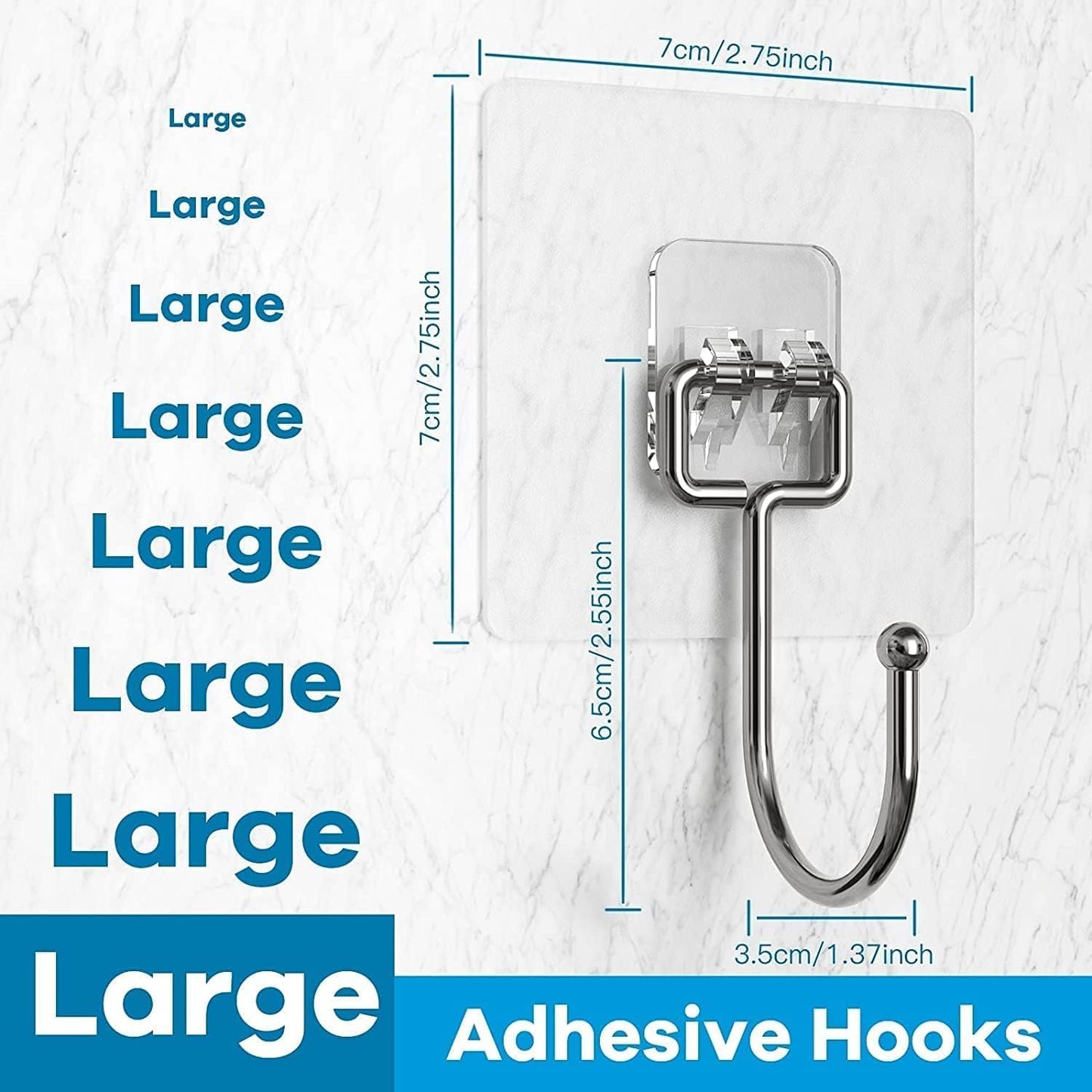 CJNQQJWS Large Adhesive Hooks for Hanging Heavy Duty Wall Hooks 22 lbs Self Adhesive Towel Hook Waterproof Transparent