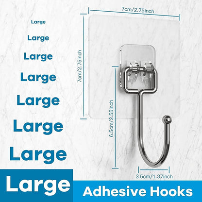 Weiliya Large Adhesive Hooks for Hanging Heavy Duty Wall Hooks 22 lbs Self Adhesive Towel Hook Waterproof Transparent