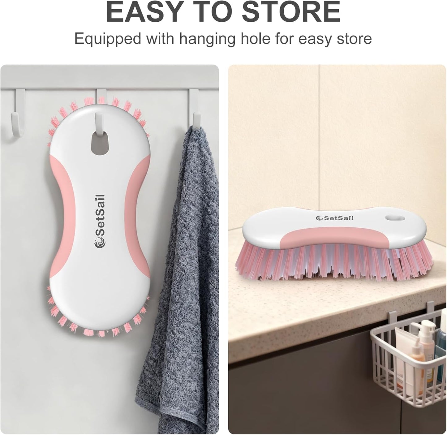 SetSail Scrub Brush, Heavy-Duty Scrub Brushes for Cleaning with Stiff Bristles Cleaning Brush for Shower, Bathroom, Carpet, Kitchen and Bathtub Scrubber - 2 Pack