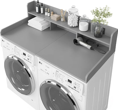 Washer Dryer Countertop with Shelf, 2-Tier Laundry Countertop Over Washer and Dryer, 54" x 27.55" Wooden Table for Folding Clothes for Laundry Room Organization and Storage (Black)