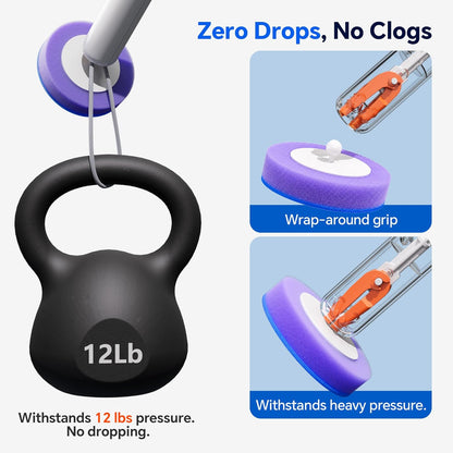 Disposable Toilet Brush and Holder Set - Hands-Free Eject Sponge Toilet Wand with Floor Standing Caddy, Secure-Lock Hangable Toilet Scrubber