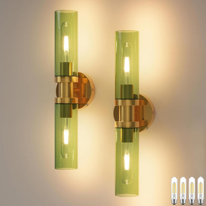 Battery Operated Wall Sconce Set of 2, 10000mAh Rechargeable Wireless Wall Lights Remote Control, Cordless Timer Dimmable Glass Wall Lamps for Living Room Bedside Entryway Emergency Gold 16.5 Inch
