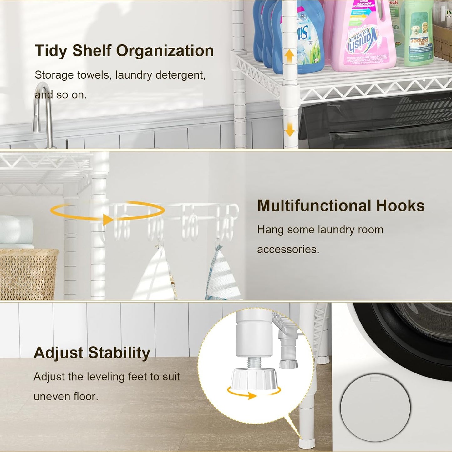 Ulif U8 Mini Laundry Room Storage Organizer, Over the Washer and Dryer Storage Shelves for Laundry Organization, 29.5”W x 17.3”D x 76.2”H, Suit Washing Machine Width within 27.1”, Hold 304 lb, Black