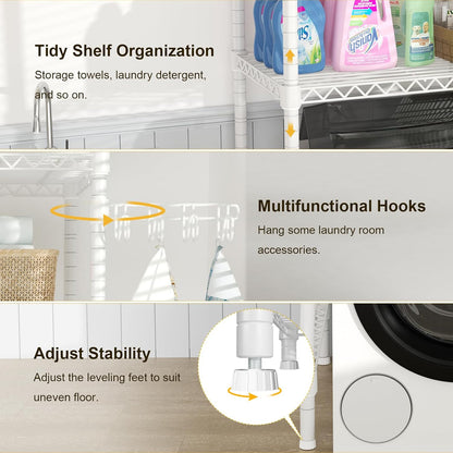 Ulif U8 Mini Laundry Room Storage Organizer, Over the Washer and Dryer Storage Shelves for Laundry Organization, 29.5”W x 17.3”D x 76.2”H, Suit Washing Machine Width within 27.1”, Hold 304 lb, Black