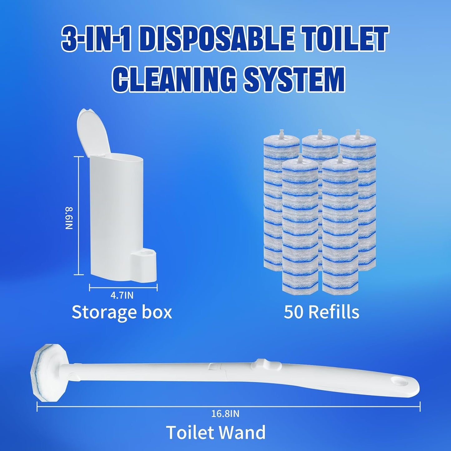Disposable Toilet Brush and Holder Set, with 50 PCS Toilet Bowl Refills for Clorox, Wall Mounted Disposable T-oilet Bowl Kit, for Bathroom, Sink & Bathtub, Touchless T-oilet Cleaning System