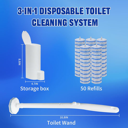 Disposable Toilet Brush and Holder Set, with 50 PCS Toilet Bowl Refills for Clorox, Wall Mounted Disposable T-oilet Bowl Kit, for Bathroom, Sink & Bathtub, Touchless T-oilet Cleaning System