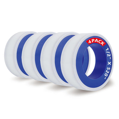 ALLICAVER 4 Rolls Premium Plumbers Tape, 1/2" x 520" Teflon Tape, PTFE Thread Seal Tape, High-Density Thread Sealant, for Shower Head, Water Pipes DIY Plumbing Accessories Come with Plumbers Hemp