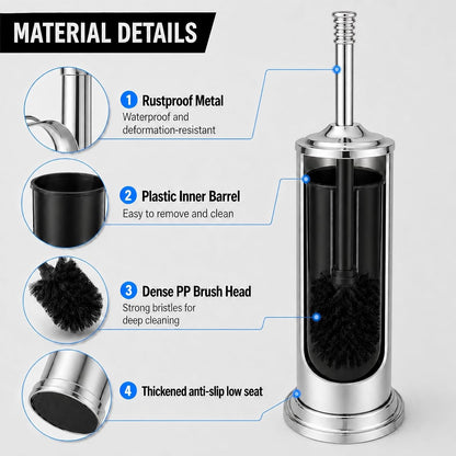 Nickel Toilet Brush and Holder Set，Extra Long Handled Toilet Bowl Brush and Holder，Stainless Steel Heavy Duty Toilet Brush for Bathroom,Deep Cleaning Modern Toilet Cleaner Slip Base