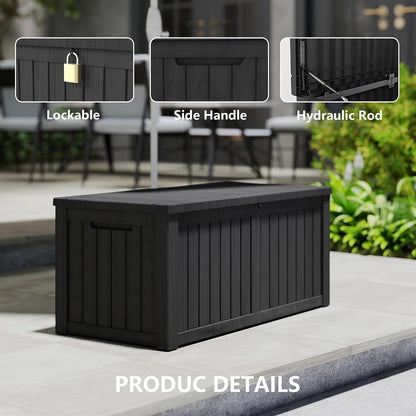 LAUSAINT HOME 320 Gallon Resin Deck Box, Package Delivery Box with Lockable Lid, Waterproof Outdoor Storage Box For Garden Tools, Patio Cushions(320 Gallon,Black)