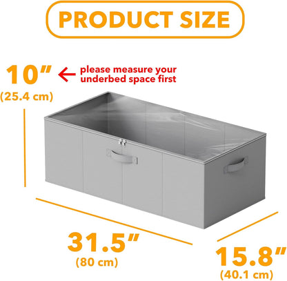 SpaceAid 2 Pack 10" High Under Bed Storage Containers, Large Underbed Storage Organizer Bins with Lids for Bedroom, Dorm, Clothes, Closet Organization, Bed Sheets and Blankets (Gray)