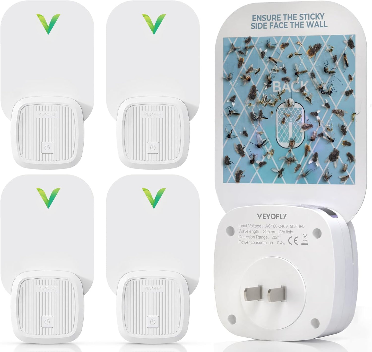 VEYOFLY Fruit Fly Traps for Indoors (1 Device + 2 Refills), Gnat Trap Indoor Plug in, Bug Traps, Flying Insect Trap, Gnat Traps for House Indoor, Fly Trap Indoor for Home Bug Light, Gnats Catcher