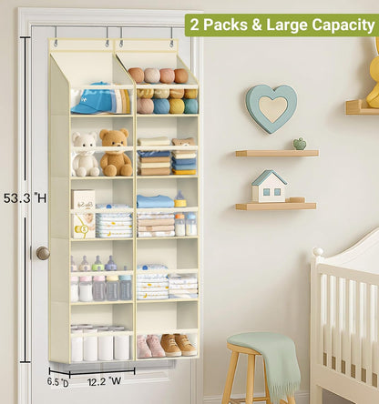 AOODA 2 Pack Over the Door Organizer, Large Capacity Closet Door Hanging Organizer, Clear Deep Pockets Baby Organizer Storage for Nursery, Bathroom, Bedroom, Pantry, Diapers (Grey)