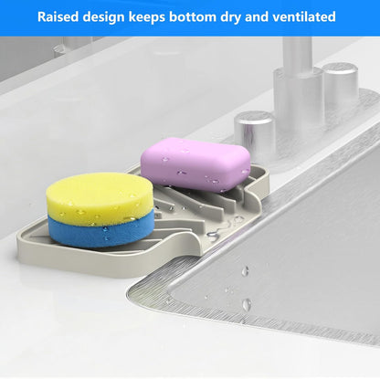 Sponge Holder for Kitchen Sink, Dish Sponge Holder & Soap Tray with Drain, Bathroom Sink Sponge Drying Rack & Perfect Organizer for Dispenser,Bottle,Cup on Sinks or Counter(8"x 4"Gray)