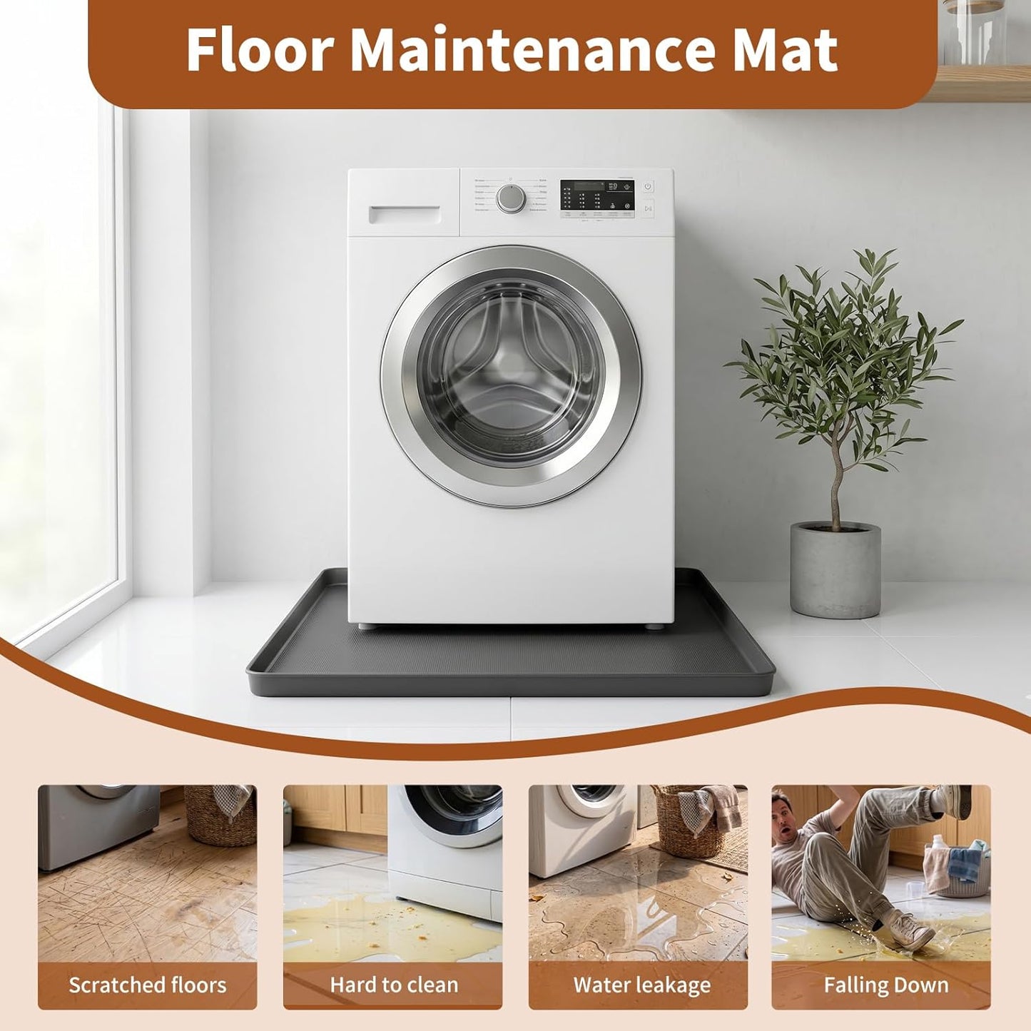 Large 29×29''Silicone Washing Machine Drain Pan,0.98" Raised Edges,Non-Slip Waterproof Drip Tray for Under Washer & Dryer,Anti-Vibration Floor Leak Protector for Refrigerator,Air Fryer,Coffee Maker