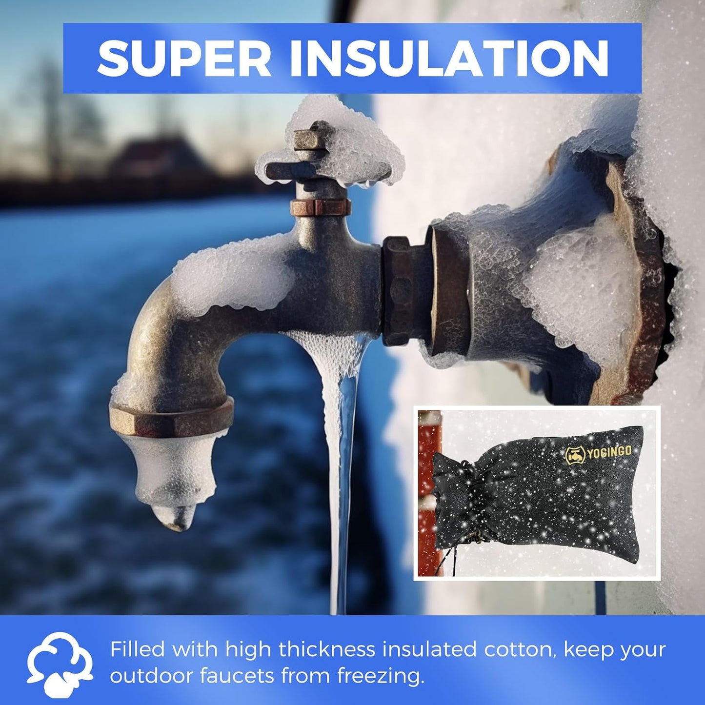 Outdoor Faucet Covers for Winter Freeze Protection, 2 Pack 6.7" x 9.5" Hose Bib Cover, Water Spigot Covers Winter Insulated, Pipe Wrap Insulation Cover Socks Outside Faucet Freeze Protector