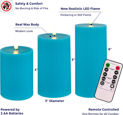 VENTA Set of 3 White Pillar Candles | Real Wax Battery Operated Flickering LED Candles with Remote | Timeless Decor for Farmhouse, Modern & Mantel Displays