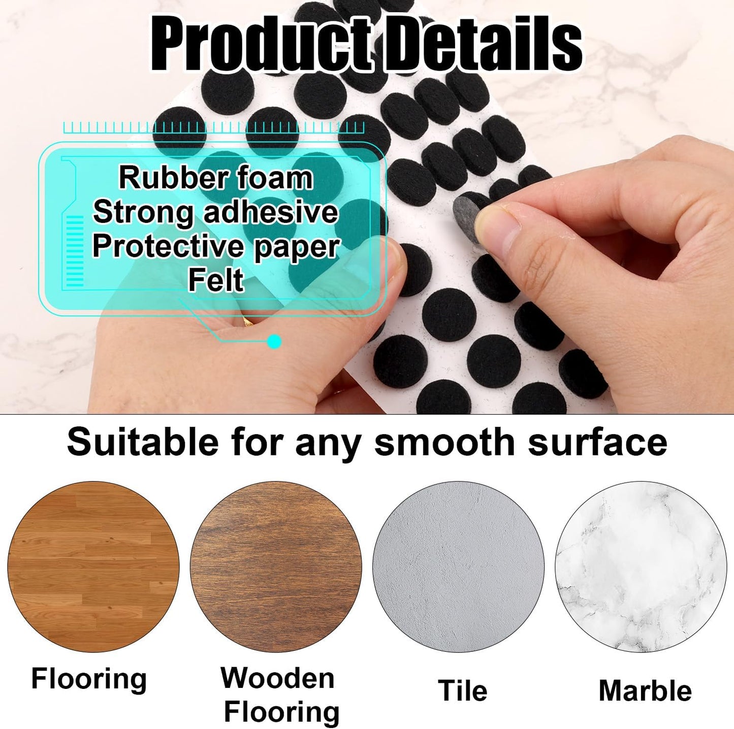 96pcs Felt Pads for Cabinet Door, 1.3cm/1/2in Round Thick Quite Small Cupboard Bumpers Self Adhesive Sticky Felt Dots Furniture Tools for Kitchen Furniture Floor Drawers Table Chair Legs Feet (Black)