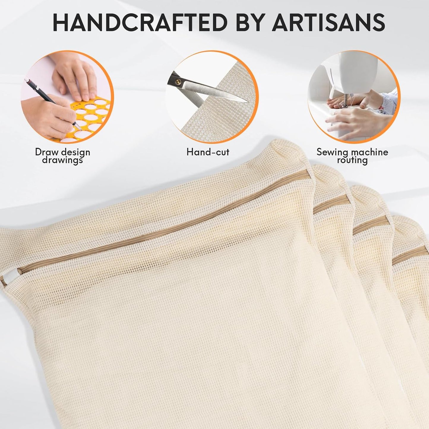3-piece set extra-large 20×23.6 inch durable organic cotton mesh laundry bags, with sturdy zippers and breathable mesh, perfect for delicate items like underwear, clothes, pants, and socks.