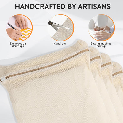 3-piece set extra-large 20×23.6 inch durable organic cotton mesh laundry bags, with sturdy zippers and breathable mesh, perfect for delicate items like underwear, clothes, pants, and socks.