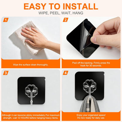 Adhesive Wall Hooks for Hanging Heavy Duty 50 lbs Large Hooks for Walls No Damage, Towel Sticky Clear Hook, Waterproof, Home, Bathroom, Kitchen, Office, and Outdoor 10 Pack