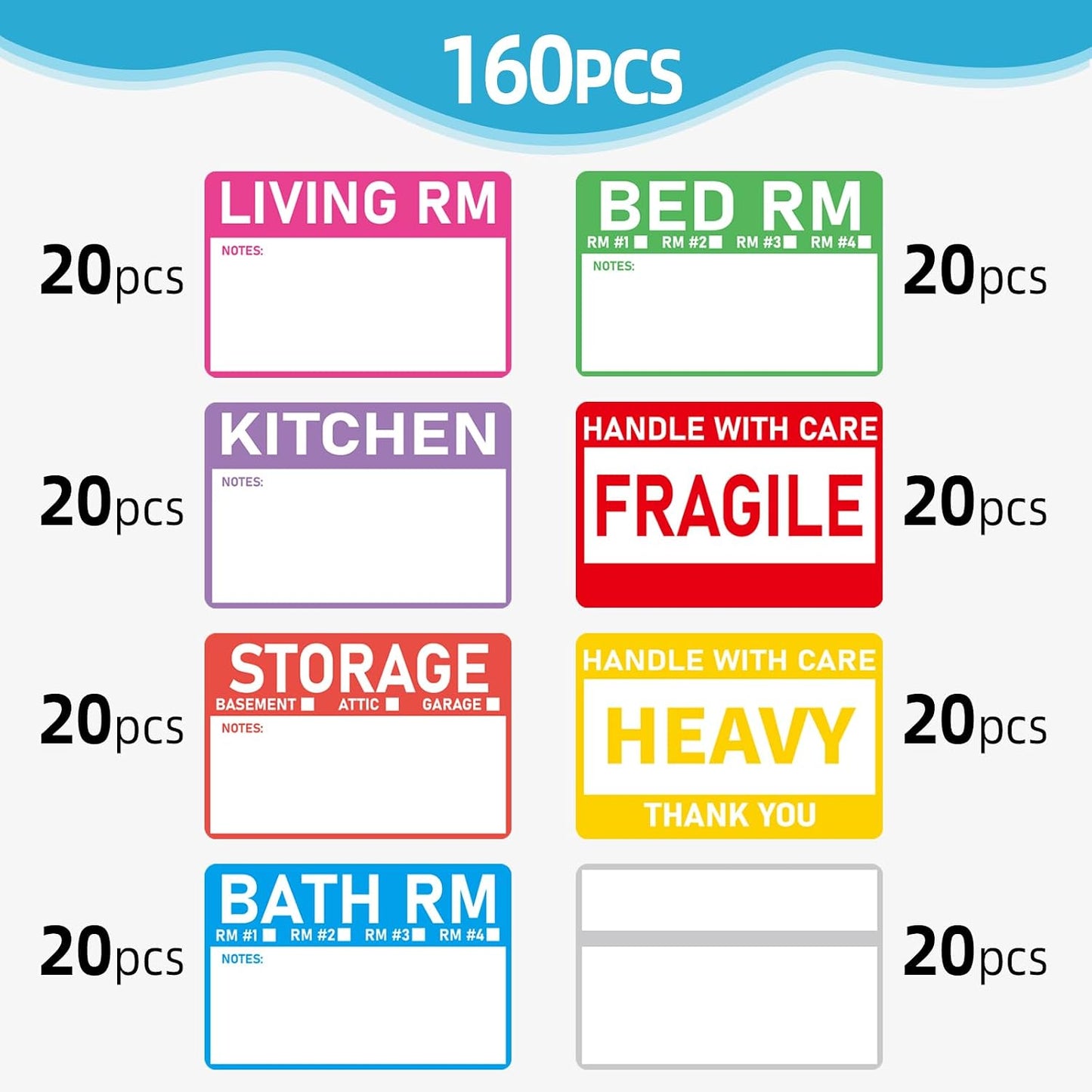 320 Count Home Moving Labels- 3 x 2 inches, Removable Packing Box Stickers, 8 Designs Waterproof Color Coded Moving Stickers with Fragile and Blank Labels