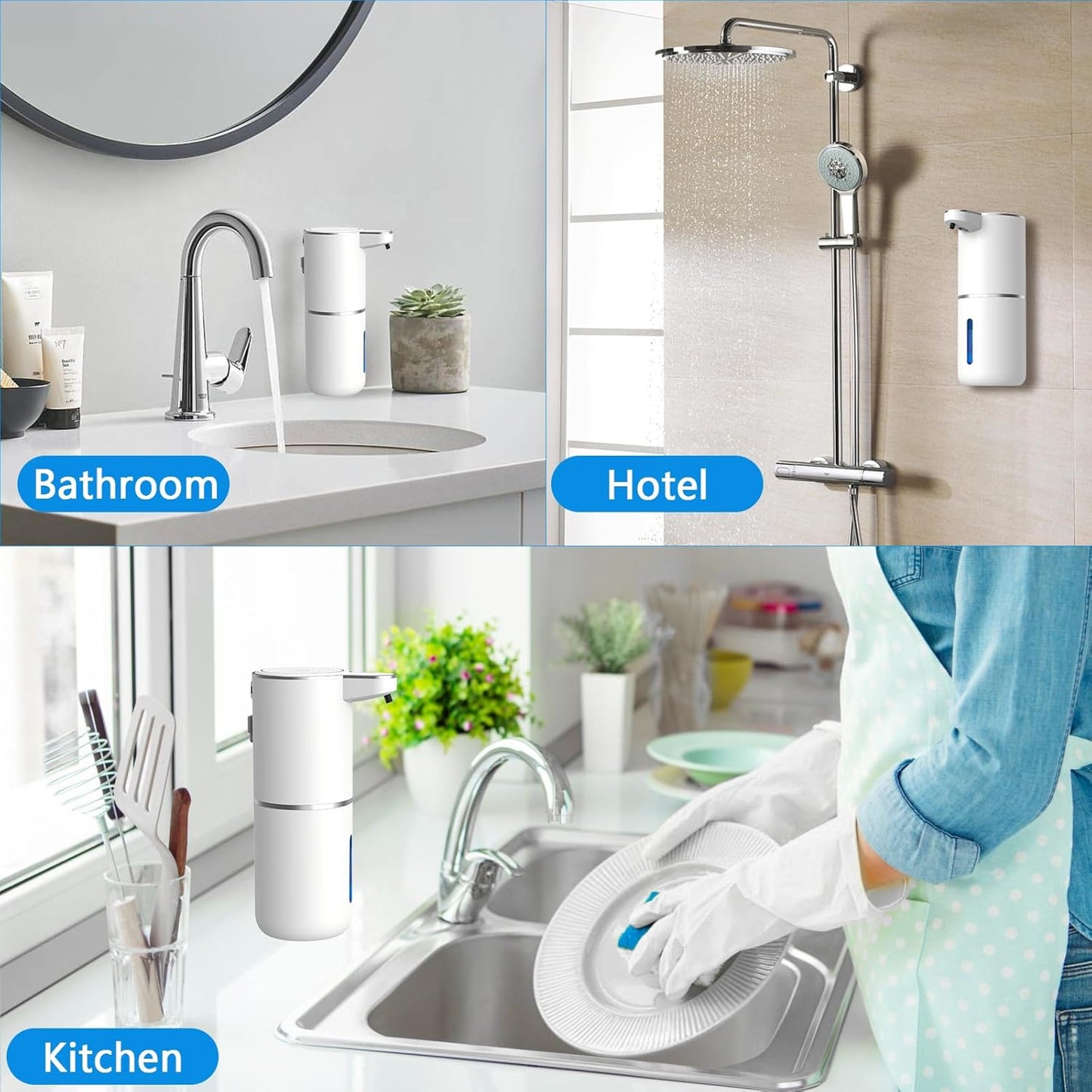Automatic Soap Dispenser Touchless, USB Rechargeable Automatic Foaming Soap Dispenser, 12.8oz/380mL, 4 Level Adjustable, 1500mAh Smart Wall Mounted for Bathroom Kitchen Dish/Hand Soap