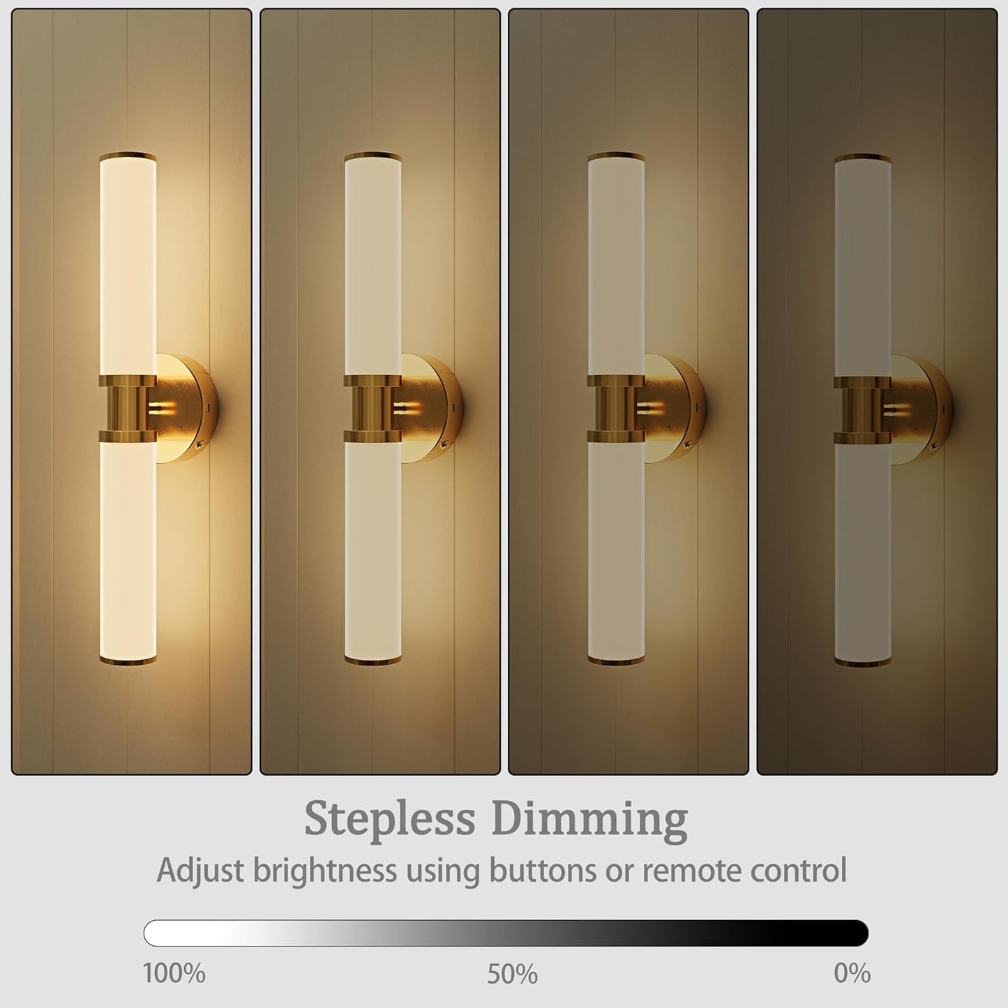 Wireless Wall Sconces with Remote Control, Battery Operated Wall Sconce Set of 2 with Timer, Gold Rechargeable Dimmable Glass Wall Lights for Living Room Bedroom Hallway Entryway 3000K, 20.5 Inch