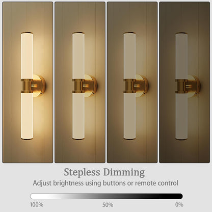 Wireless Wall Sconces with Remote Control, Battery Operated Wall Sconce Set of 2 with Timer, Gold Rechargeable Dimmable Glass Wall Lights for Living Room Bedroom Hallway Entryway 3000K, 20.5 Inch