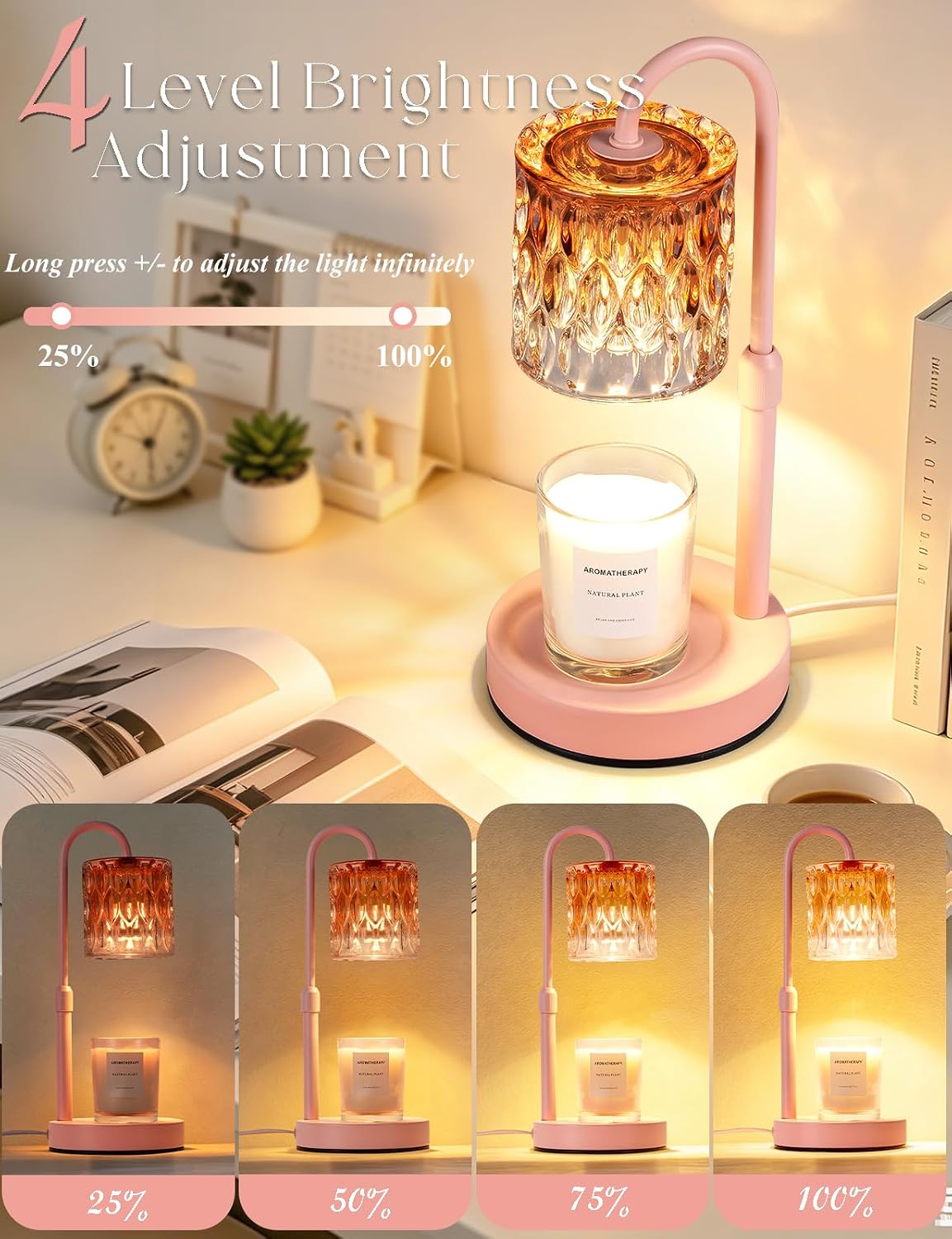 Briever Dimmable Candle Warmer Lamp with Timer, Height Adjustable Electric Candle Wax Warmer, Christmas Birthday Gifts for Women Mom, House Warming Gifts New Home Room Decor, Walnut Solid Wood Base