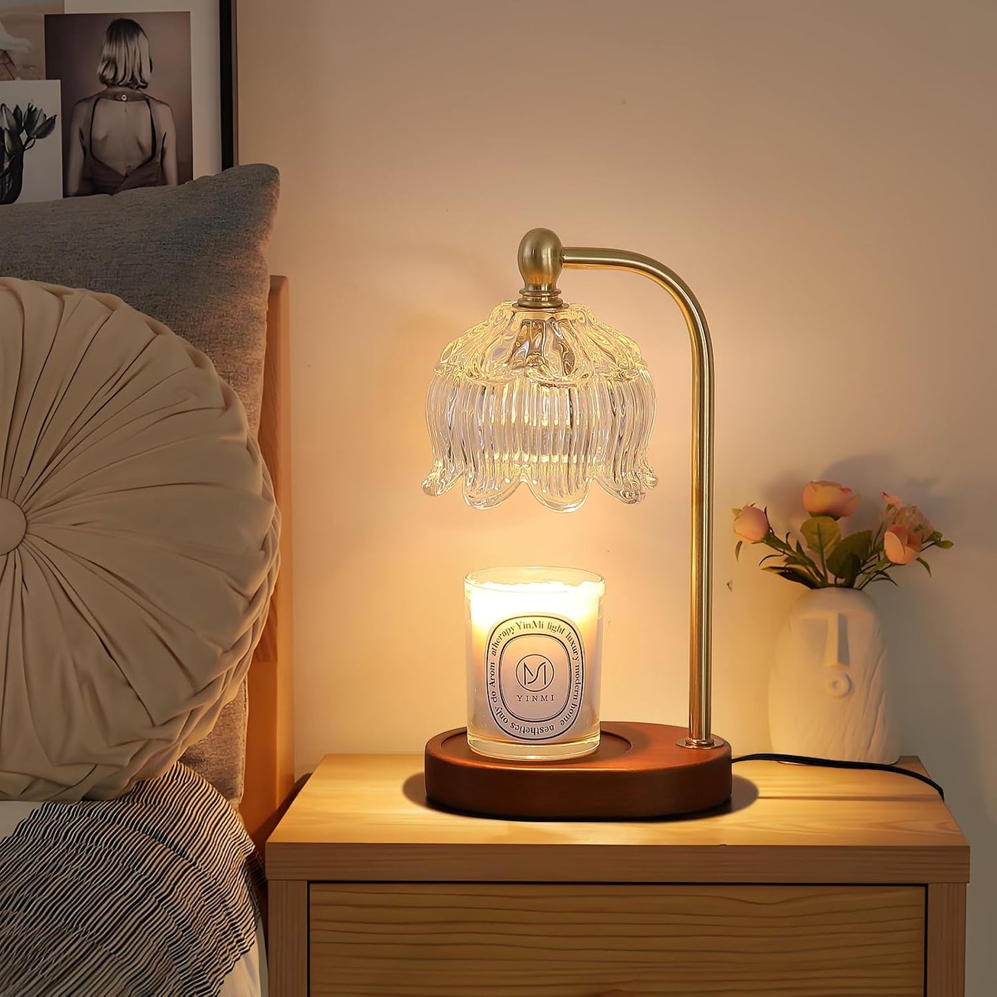 MEIXISUE Candle Warmer Lamp with Timer and Dimmer,Electric Gold Light Gifts for Women Melt Wax Warmer Lamp with 2 Bulbs for Candle Jars House Warming New Home Decor Bedroom