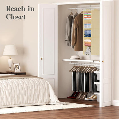 Lifewit 5 Tier Hanging Closet Organizer and Storage for Shelves, Foldable Clothes Shelf with 2 Sturdy Hooks, Sweater/Coat/Shoes Clothing Organization for Wardrobe, Dorm, Bedroom, Gray