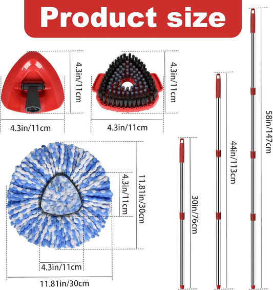 Spin Mop Replacement Head Set for O Ceda Mop RinseClean 2-Tank System, 3 Pack Mops Heads Replacements + Scrub Brush + 30-58" Handle & Base, Microfiber Mops Head Floor Mop Refill Kit