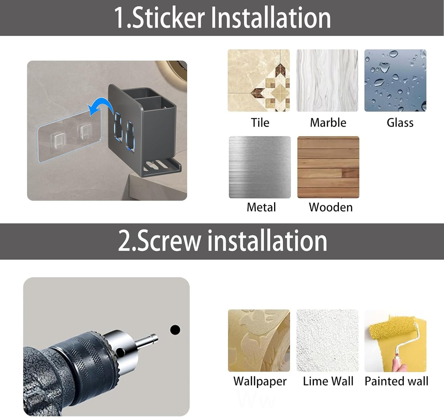 Aluminum Toothbrush Holder， Wall-Mounted，Bathroom Rack，4 Slot，Black | Bracket Shower Toothbrush Razor Holder Suitable for Toothbrush, Toothpaste, Razor and Comb etc Bathroom Storage