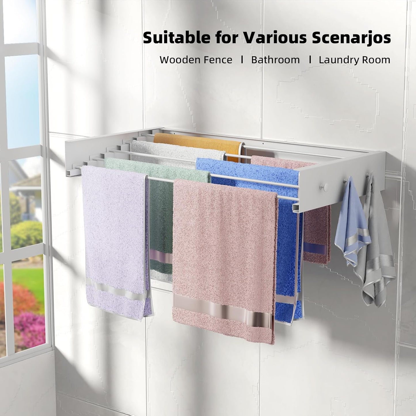 ZMBESUP Wall Mounted Clothes Drying Rack, 31.5" Foldable Collapsible Laundry Rack, Heavy Duty 60 lb Capacity Hidden Space Saver, Includes Wall Template for Laundry Room Indoor Outdoor Balcony (White)