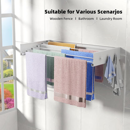 ZMBESUP Wall Mounted Clothes Drying Rack, 31.5" Foldable Collapsible Laundry Rack, Heavy Duty 60 lb Capacity Hidden Space Saver, Includes Wall Template for Laundry Room Indoor Outdoor Balcony (White)