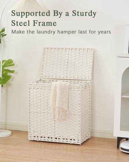 SETVSON Laundry Hamper with Lid Laundry Basket 132 L (35 Gal) Wicker Clothes Hamper, Handwoven Rattan Hamper with Handles and 4 Removable Liner Bags, 6 Mesh Bags for Laundry Bedroom Natural