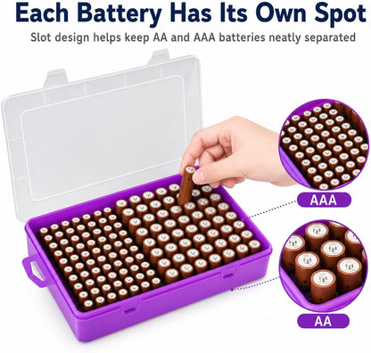 Xuerdon Battery Organizer Case with BT168 Tester 120+ Batteries Storage Box | Clear Plastic Battery Box Holds 49AA 51AAA 10CR2032 10CR1632 Batteries, Wall Mount Drawer Organizer Batteries not Included